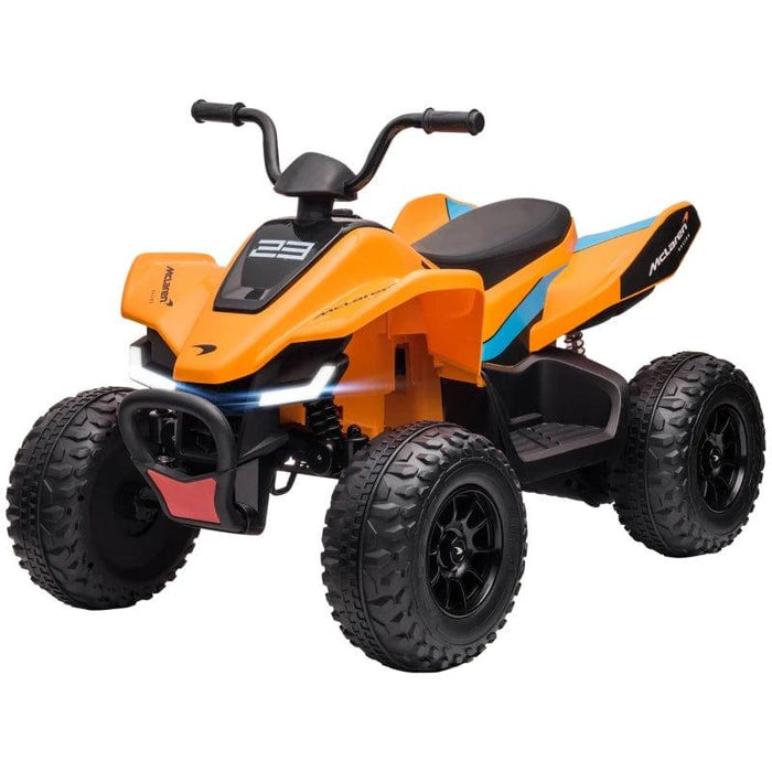 Licensed McLaren Quad Bike with Music, Headlights, MP3 Slot and Suspension Wheels 12V Electric Ride on Toy in Orange - Little and Giant Explorers HOMCOM