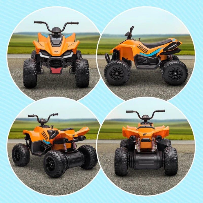 Licensed McLaren Quad Bike with Music, Headlights, MP3 Slot and Suspension Wheels 12V Electric Ride on Toy in Orange - Little and Giant Explorers HOMCOM