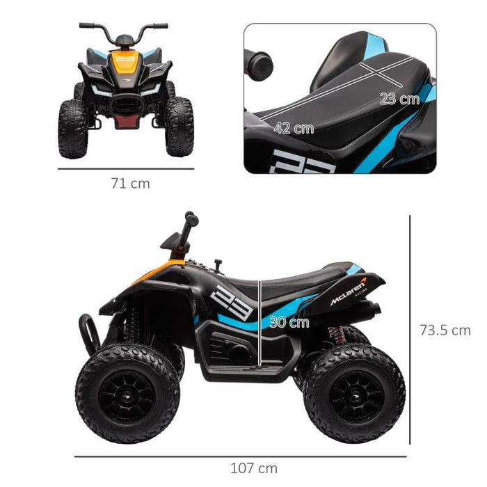 Licensed McLaren Quad Bike with Music, Headlights, MP3 Slot and Suspension Wheels 12V Electric Ride on Toy in Black - Little and Giant Explorers HOMCOM