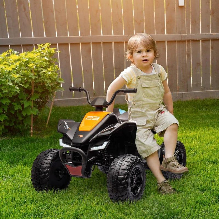 Licensed McLaren Quad Bike with Music, Headlights, MP3 Slot and Suspension Wheels 12V Electric Ride on Toy in Black - Little and Giant Explorers HOMCOM