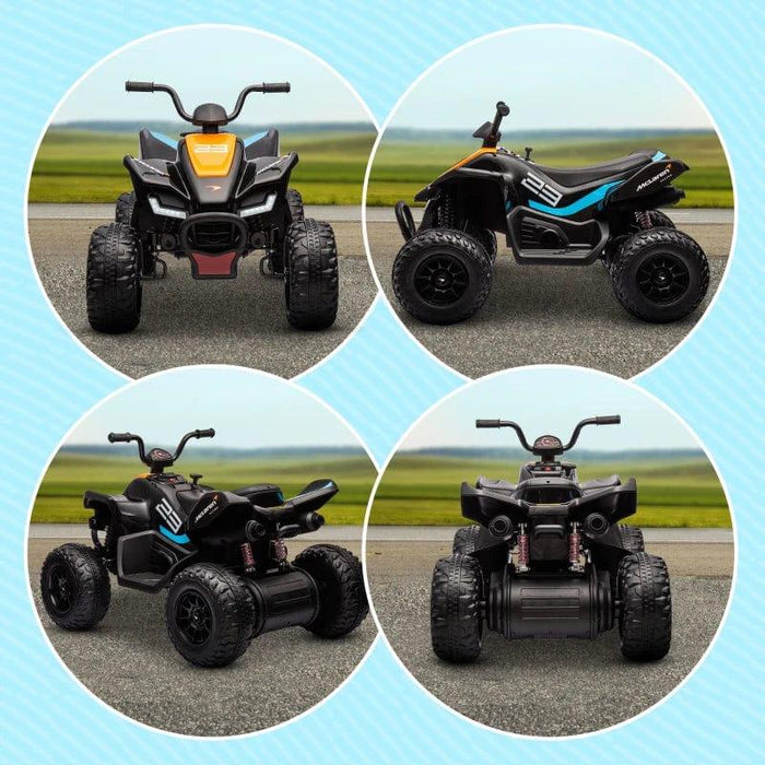 Licensed McLaren Quad Bike with Music, Headlights, MP3 Slot and Suspension Wheels 12V Electric Ride on Toy in Black - Little and Giant Explorers HOMCOM