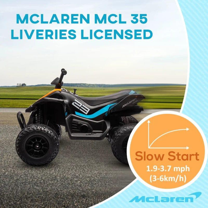 Licensed McLaren Quad Bike with Music, Headlights, MP3 Slot and Suspension Wheels 12V Electric Ride on Toy in Black - Little and Giant Explorers HOMCOM