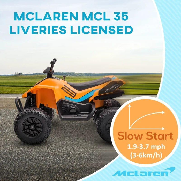 Licensed McLaren Quad Bike with Music, Headlights, MP3 Slot and Suspension Wheels 12V Electric Ride on Toy in Orange - Little and Giant Explorers HOMCOM