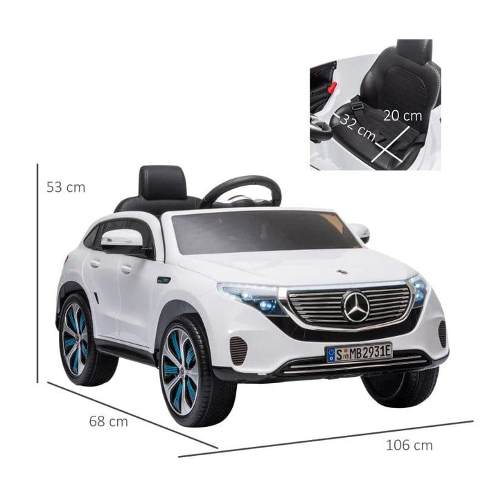 Licensed Mercedes Benz EQC with Remote, Music, Lights and Bluetooth 12V in White - Little and Giant Explorers HOMCOM