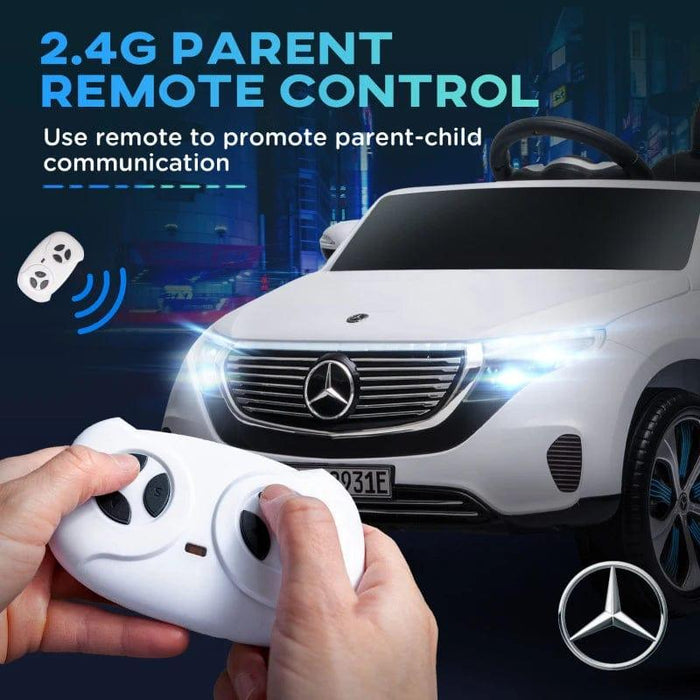 Licensed Mercedes Benz EQC with Remote, Music, Lights and Bluetooth 12V in White - Little and Giant Explorers HOMCOM