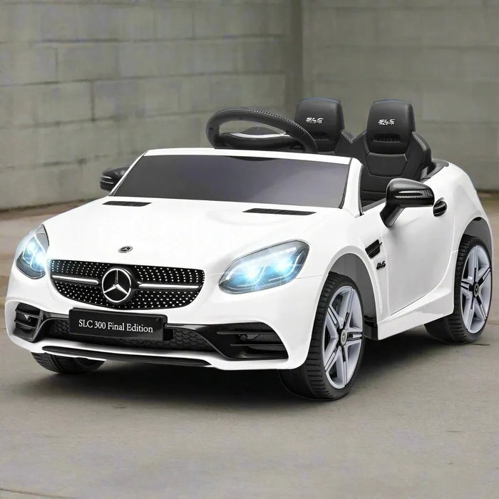 Licensed Mercedes Benz SLC 300 with Remote, Music, Lights and Suspension Wheels 12V in White - Little and Giant Explorers AIYAPLAY