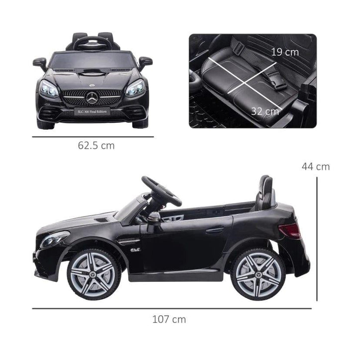 Licensed Mercedes Benz SLC 300 with Remote, Music, Lights and Suspension Wheels 12V in Black - Little and Giant Explorers AIYAPLAY