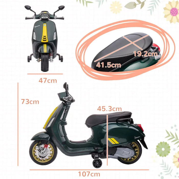 Kids Licensed Vespa Motorbike with Headlights and FM Radio in Green 12V - Little and Giant Explorers AIYAPLAY