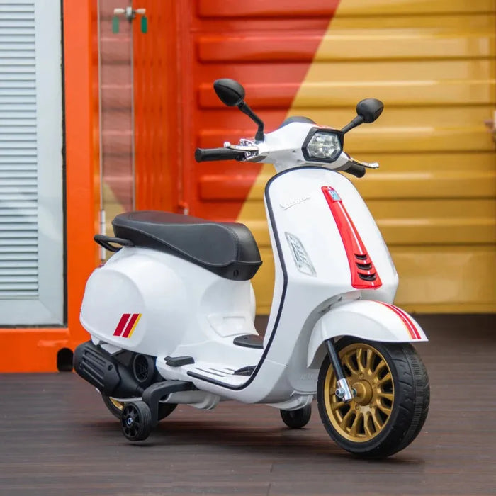 Kids Licensed Vespa Motorbike with Music, Headlights and FM Radio 12V in White - Little and Giant Explorers AIYAPLAY