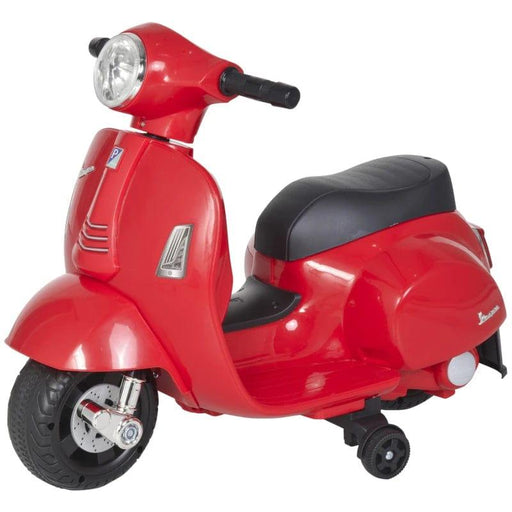 Licensed Vespa Motorcycle with Headlight and Horn 6V in Red - Little and Giant Explorers HOMCOM