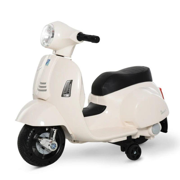 Licensed Vespa Motorcycle with Headlight and Horn 6V in White - Little and Giant Explorers HOMCOM