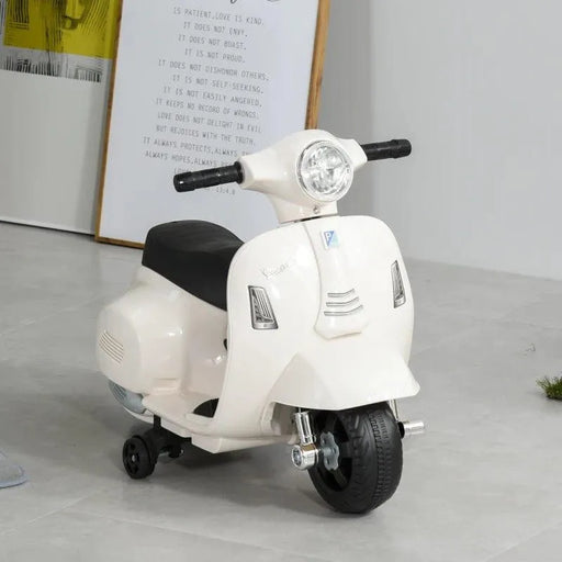 Licensed Vespa Motorcycle with Headlight and Horn 6V in White - Little and Giant Explorers HOMCOM