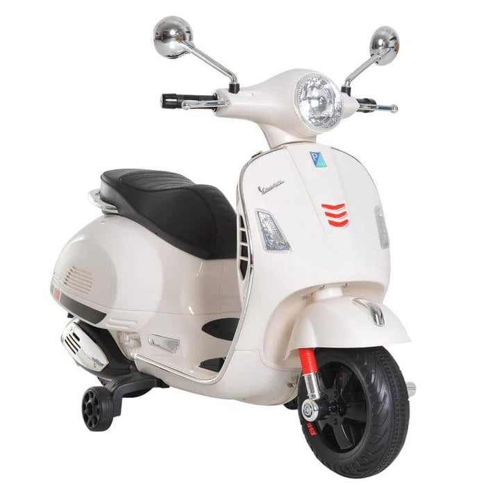 Licensed Vespa Motorcycle with LED Lights and MP3 6V in White - Little and Giant Explorers HOMCOM