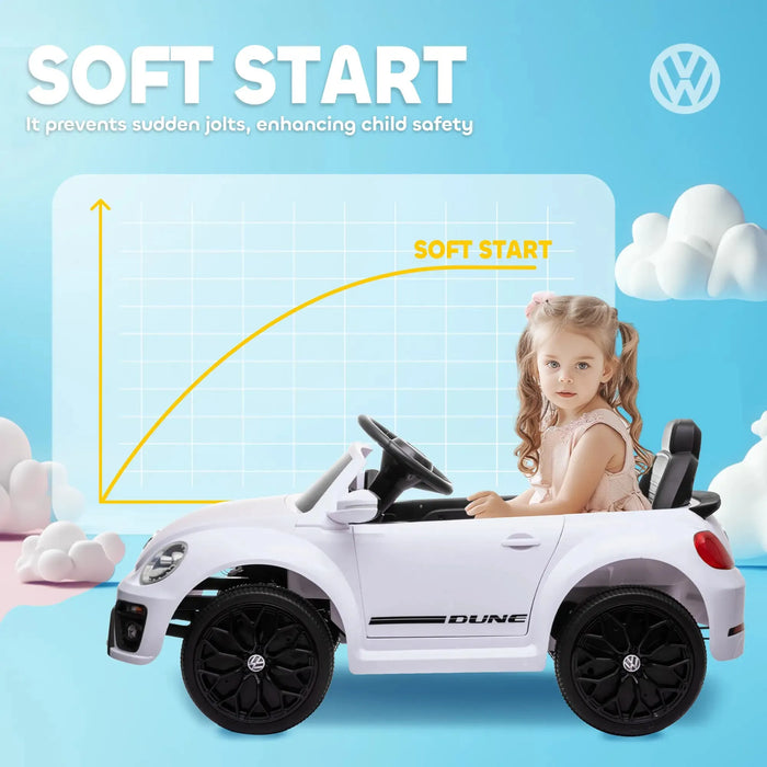 Kids Licensed Volkswagen Beetle with Soft Start in White 12V - Little and Giant Explorers AIYAPLAY