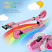 Pink kids foldable scooter with LED wheels, rainbow background, adjustable height