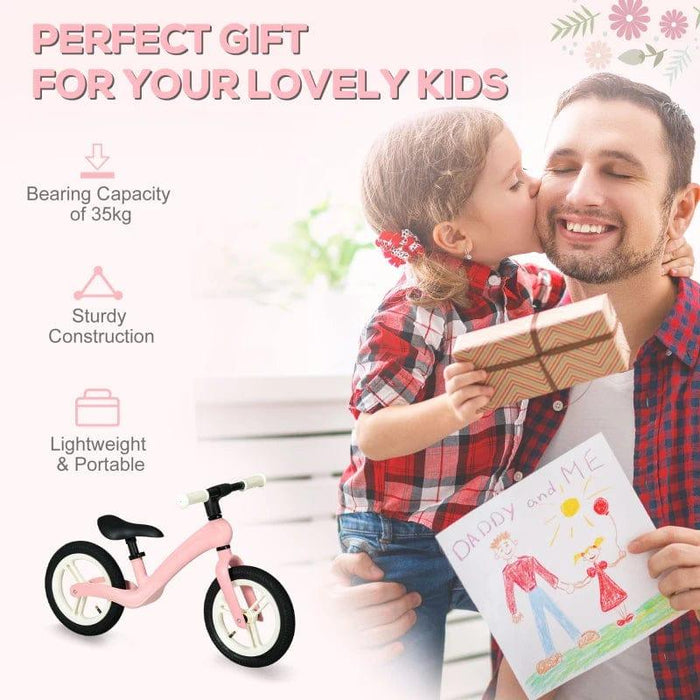 Lightweight Balance Bike with Adjustable Seat and Rubber Wheels in Pink - Little and Giant Explorers AIYAPLAY