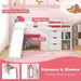 Single Pine Wood Loft Bed with Slide, Ladder and Den in Pink - Little and Giant Explorers Costway