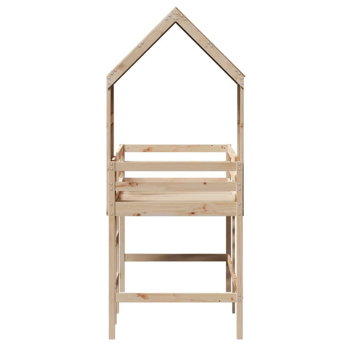 Kids Loft Bed with Ladder and Roof in Solid Wood Pine (90 x 200cm) - Little and Giant Explorers vidaXL