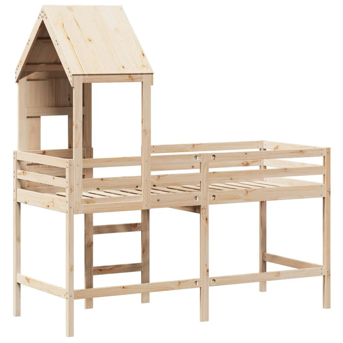 Kids Loft Bed with Ladder and Roof in Solid Wood Pine (90 x 200cm) - Little and Giant Explorers vidaXL