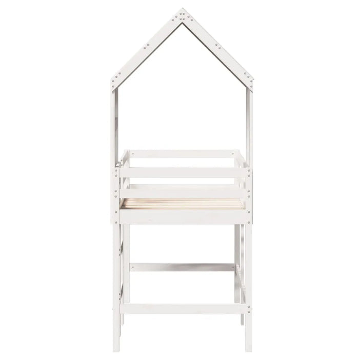 Kids Loft Bed with Ladder and Roof in White and Solid Wood Pine (90 x 200cm) - Little and Giant Explorers vidaXL