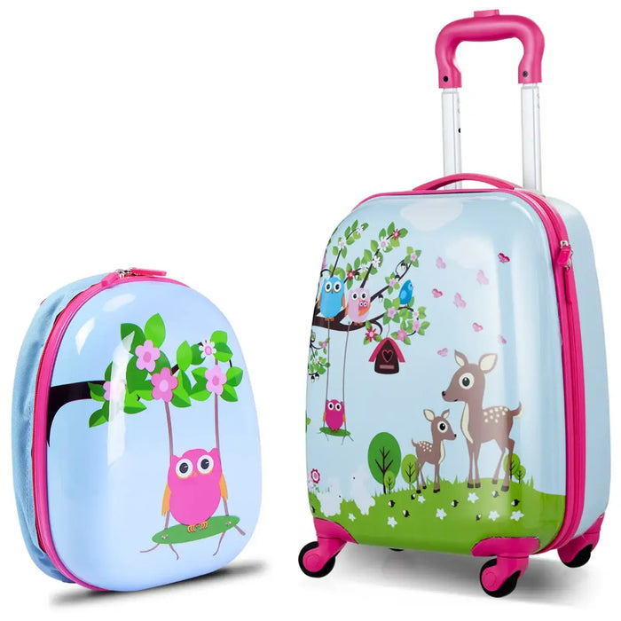 Kids Luggage Set – 2-Piece Travel Suitcase and Backpack | Animal Print Design COSTWAY - Little and Giant Explorers Costway