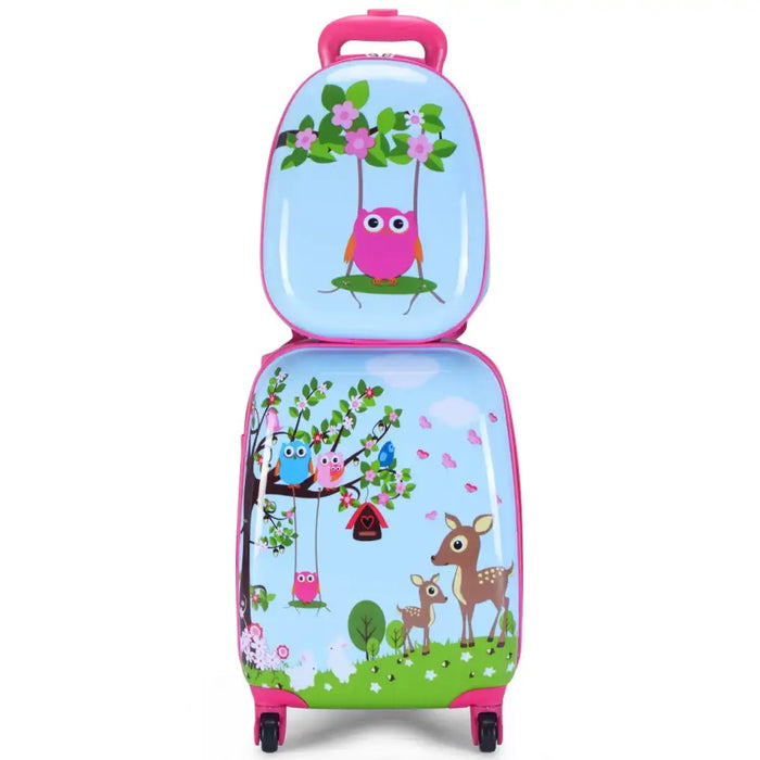 Kids Luggage Set – 2-Piece Travel Suitcase and Backpack | Animal Print Design COSTWAY - Little and Giant Explorers Costway
