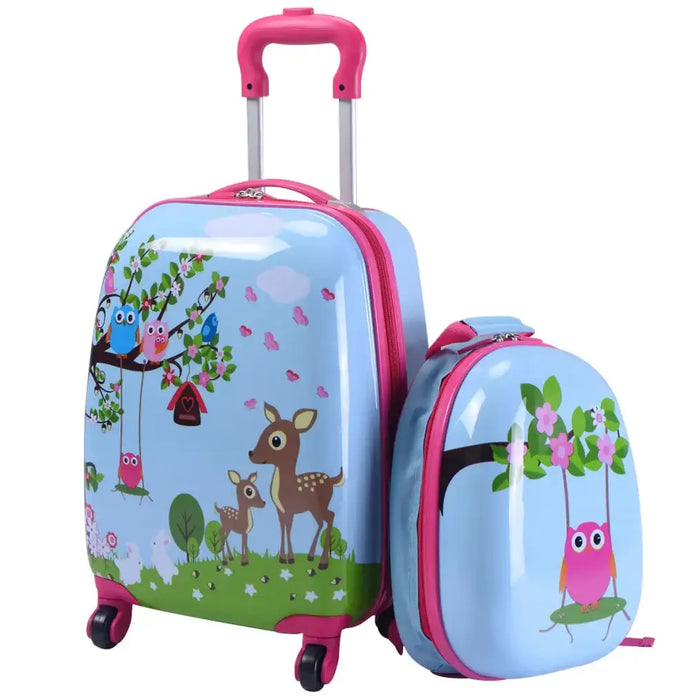 Kids Luggage Set – 2-Piece Travel Suitcase and Backpack | Animal Print Design COSTWAY - Little and Giant Explorers Costway