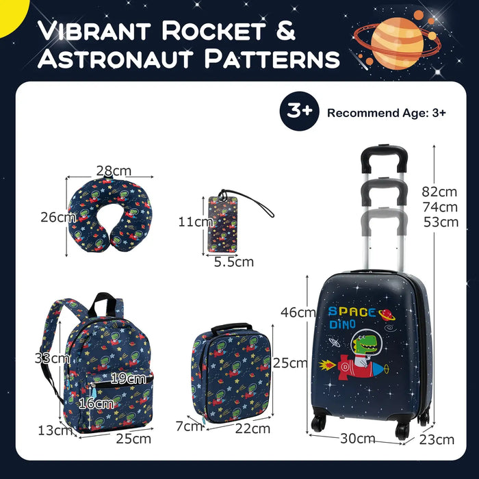 Kids Luggage Set – 5-Piece Astronaut Design | 15" Suitcase and Neck Pillow COSTWAY - Little and Giant Explorers Costway