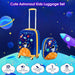 Cute astronaut kids luggage set with space-themed design on a space-themed background