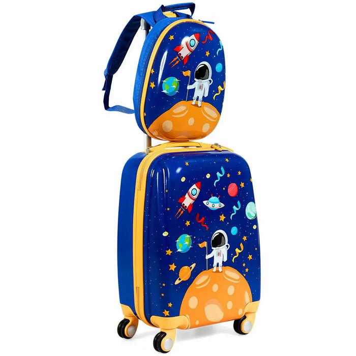 Children's suitcase and backpack set with space-themed design on a white background