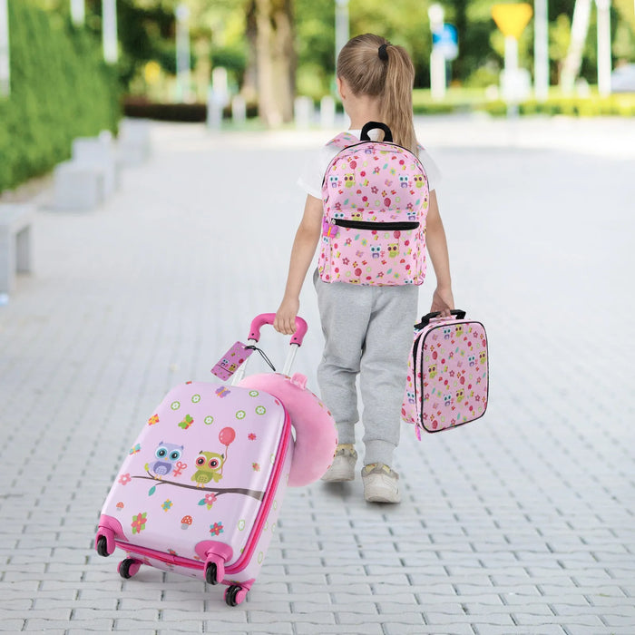 Kids Luggage Set Carry-On Suitcase Set with Backpack in Pink (5 Pieces) - Little and Giant Explorers Costway