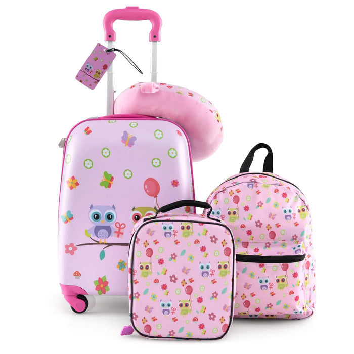 Kids Luggage Set Carry-On Suitcase Set with Backpack in Pink (5 Pieces) - Little and Giant Explorers Costway