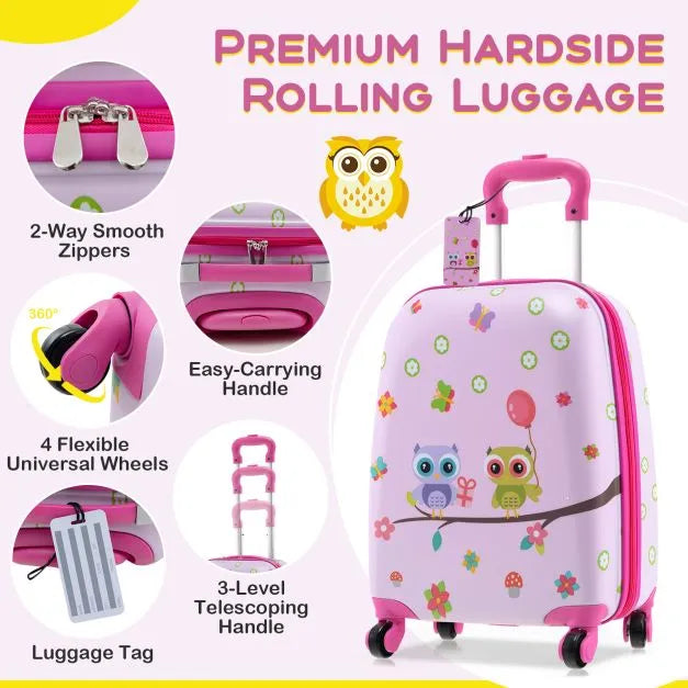 Kids Luggage Set Carry-On Suitcase Set with Backpack in Pink (5 Pieces) - Little and Giant Explorers Costway