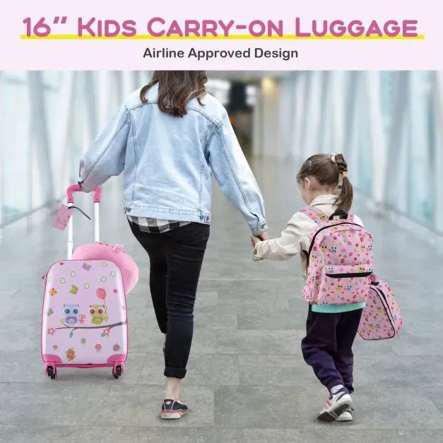 Kids Luggage Set Carry-On Suitcase Set with Backpack in Pink (5 Pieces) - Little and Giant Explorers Costway