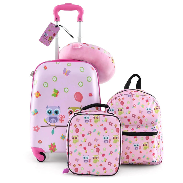 Kids Luggage Set Carry-On Suitcase Set with Backpack in Pink (5 Pieces) - Little and Giant Explorers Costway