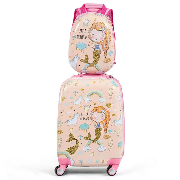 Children's luggage set with mermaid design on a white background