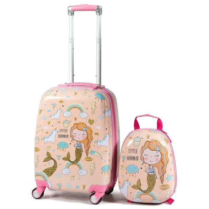 Children's suitcase and backpack set with mermaid design on a white background