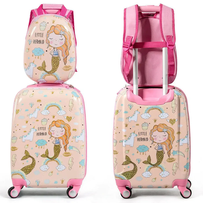 Children's suitcase and backpack set with mermaid design on a white background