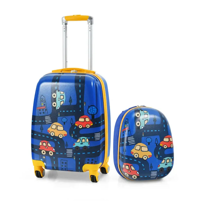 Kids Luggage Set with Telescopic Handle | Waterproof Hard Shell with Cartoon Design COSTWAY - Little and Giant Explorers Costway