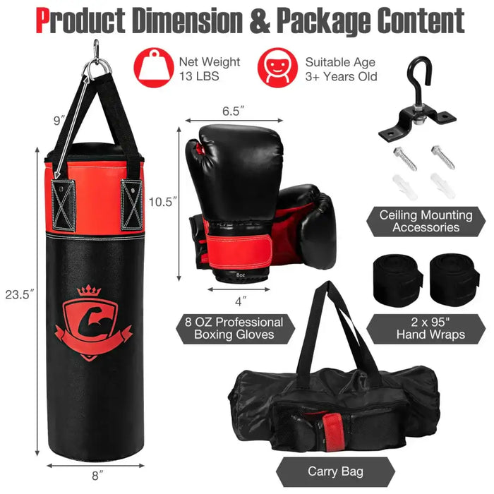 Kids Martial Arts Punch Bag Set – Wall-Mount Kit with Gloves, Wraps and Accessories | COSTWAY - Little and Giant Explorers Costway