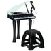 Kids mini black grand piano with 37-key electronic keyboard, microphone, and matching stool