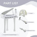 Kids white mini grand piano set with stool, microphone, LED lights, and keyboard organ parts.