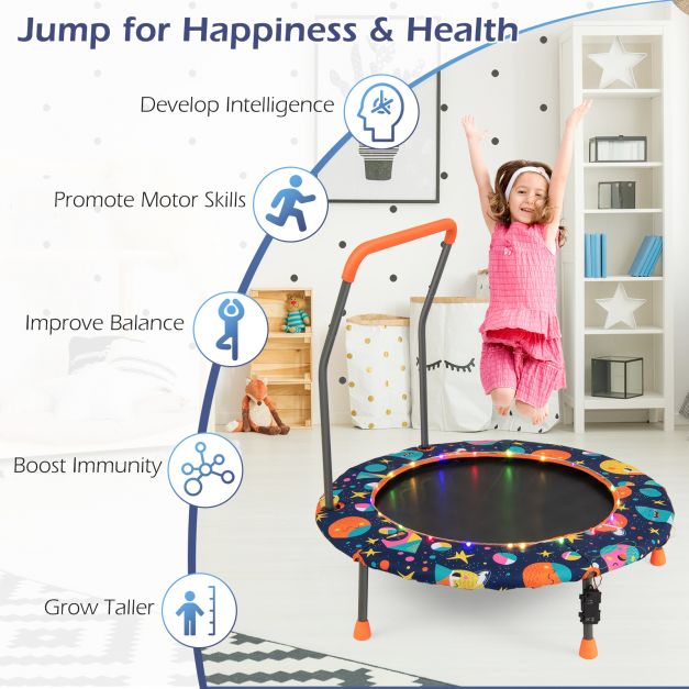 Kids Mini Trampoline with LED Lights and Padded Safety Handle - Little and Giant Explorers Costway