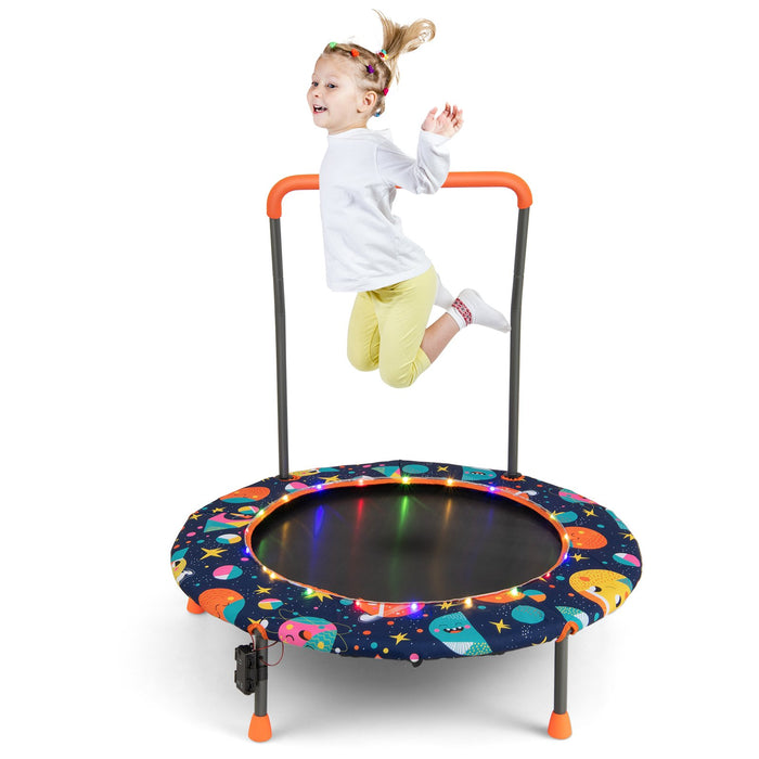 Kids Mini Trampoline with LED Lights and Padded Safety Handle - Little and Giant Explorers Costway