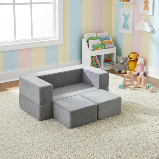 Kids Modular Sofa Play Set – Grey Convertible Sofa Bed | Foam Couch with Washable Cover COSTWAY - Little and Giant Explorers