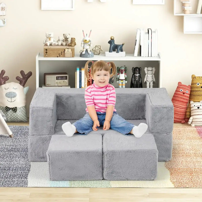 Kids Modular Sofa Play Set – Grey Convertible Sofa Bed | Foam Couch with Washable Cover COSTWAY - Little and Giant Explorers