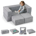 Kids Modular Sofa Play Set – Grey Convertible Sofa Bed | Foam Couch with Washable Cover COSTWAY - Little and Giant Explorers