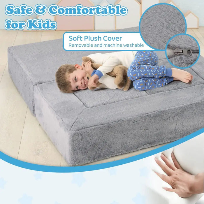 Kids Modular Sofa Play Set – Grey Convertible Sofa Bed | Foam Couch with Washable Cover COSTWAY - Little and Giant Explorers