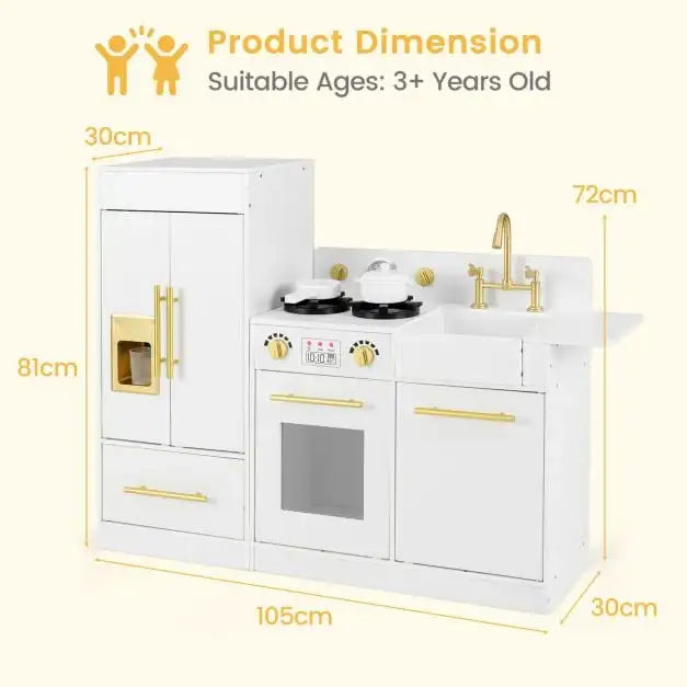 Kids Modular Wooden Kitchen Playset - White | Refrigerator, Stove and Accessories COSTWAY - Little and Giant Explorers Costway