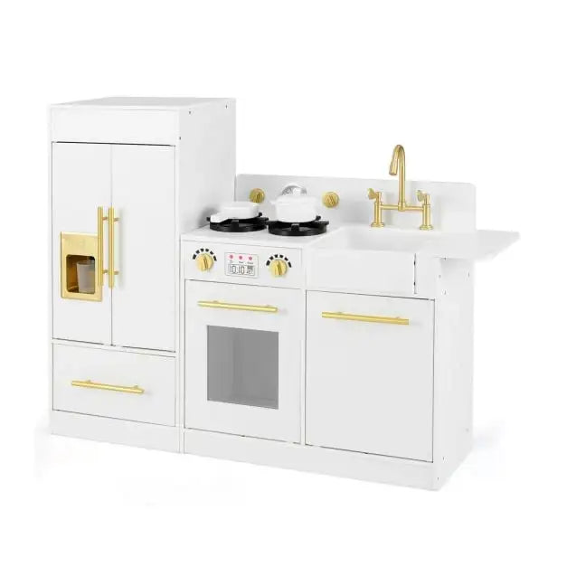 Kids Modular Wooden Kitchen Playset - White | Refrigerator, Stove and Accessories COSTWAY - Little and Giant Explorers Costway